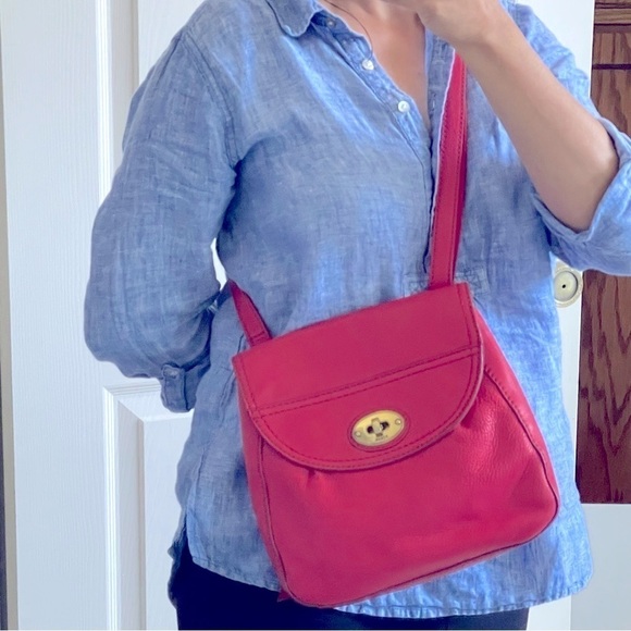 Fossil Crossbody Leather Satchel Bag Carson Style Red Casual One Size - Picture 5 of 17